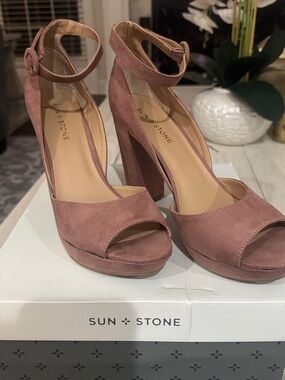 Sun + Stone Rose Suede Platform Block Heels